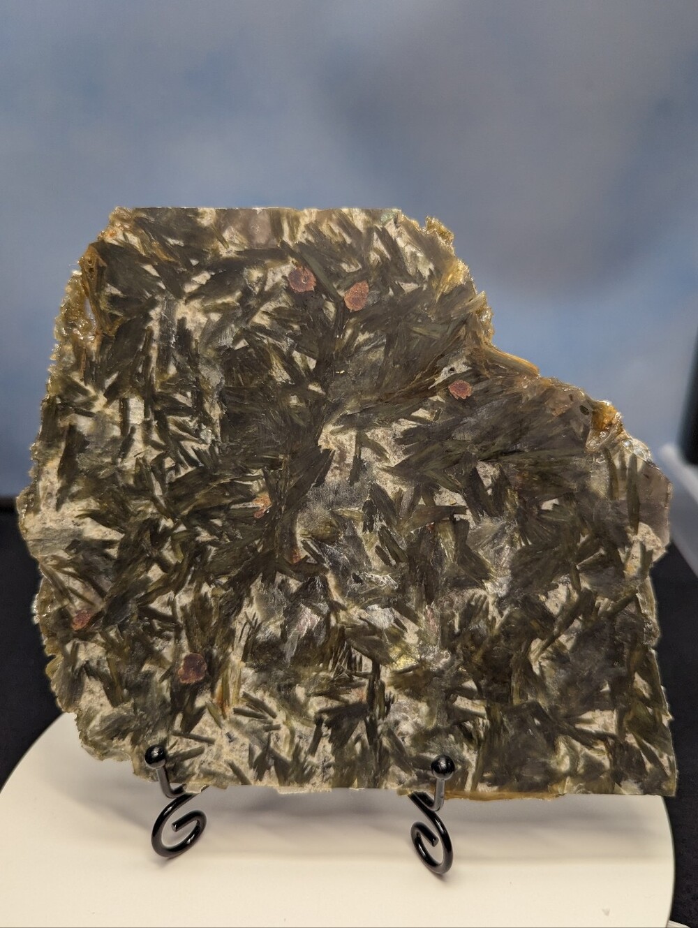 Green Mica Lepidolite with Garnet Slab - 6 3/4 X 6 Inches - Madagascar - Picture 4 of 11